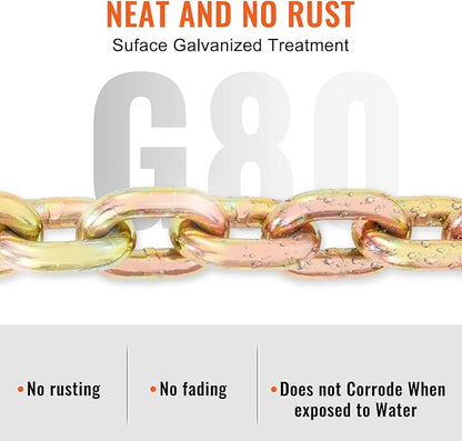 VEVOR Transport Binder Chain, 38''x20' Tow Chain with Grab Hooks, 7100lbs Safe Working Load, G80 Heavy Duty Chain, Logging Chain for Transporting Towing, Tie Down Binding Equipment