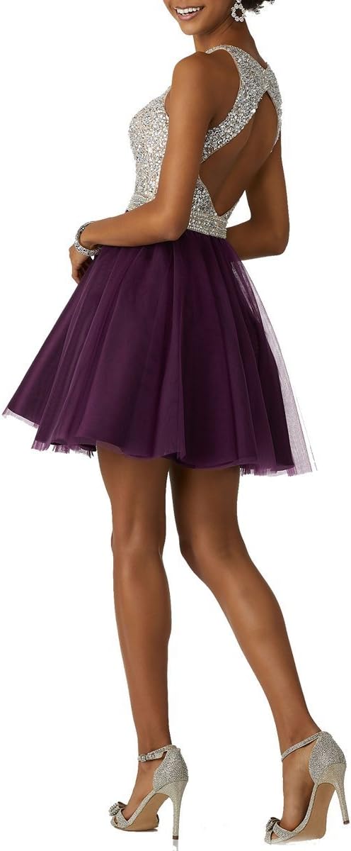 Women's Homecoming Beading Open Back Tulle Prom Gowns 10 Black
