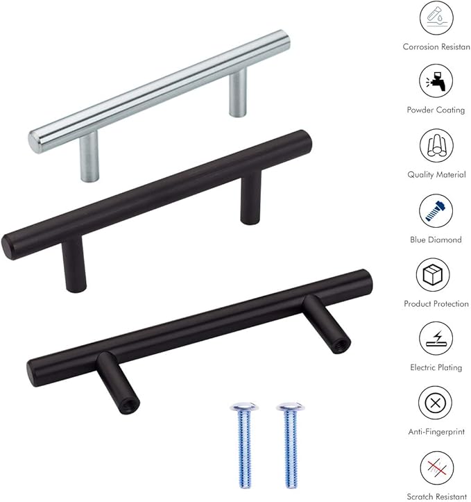 (25 Pack, L: 6 Inch CC: 4 Inch) Swiss Kelly Hardware Matte Black Kitchen Cabinet Handles Drawer Pulls