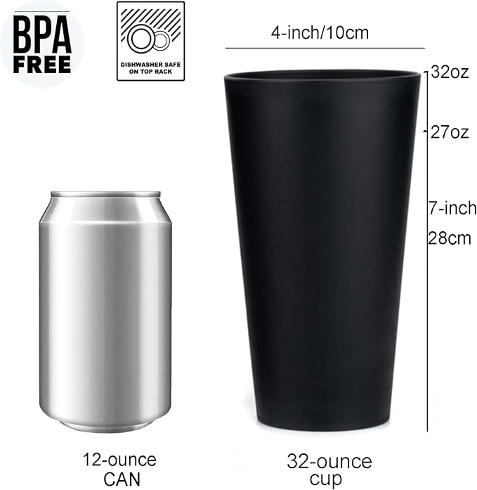 KX-WARE 32-ounce Plastic Tumblers Large Drinking Glasses, set of 12 Black