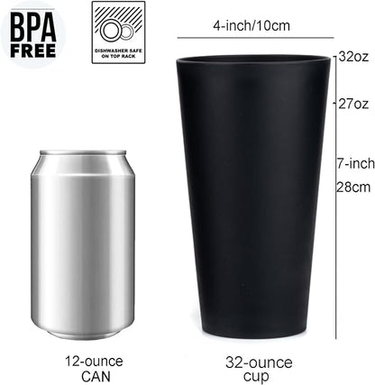 KX-WARE 32-ounce Plastic Tumblers Large Drinking Glasses, set of 12 Black