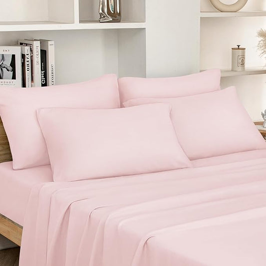 HOMEIDEAS Queen Size Bed Sheets - 6 Piece Set (Pale Pink) - Extra Soft Brushed Microfiber 1800 Bedding Sheets, Deep Pocket, Wrinkle  Fade Free