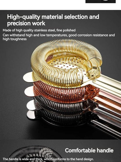 Cocktail Strainer,hawthorne strainer,Stainless Steel Bar Strainer, Bar Tool Drink Strainer with 100 Wire Spring for Professional Bartenders and Mixologists Professional for Bar Restaurant Home