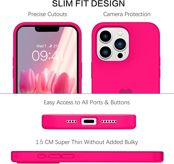 BENTOBEN for Magnetic iPhone 13 Pro Max Case, Phone Case iPhone 13 Pro Max [Compatible with Magsafe] Slim Silicone Design Shockproof Bumper Drop Protective Girls Women Boys Men Magnet Cover, Hot Pink