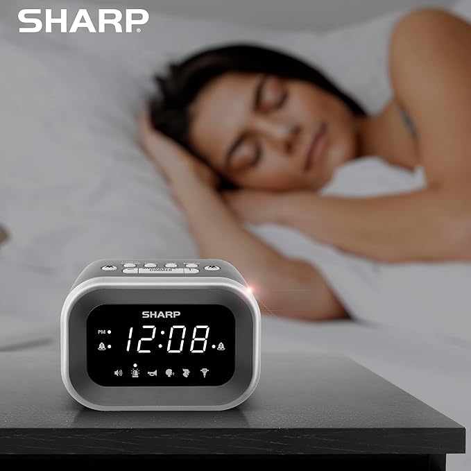 Sharp Big Bang Super Loud Alarm Clock for Heavy Sleepers, 6 Extremely Loud Wake Up Sounds: Rooster, Bugle, Nagging Mom, Jackhammer, Siren, Beep- Up to 115db Volume, Silver/Black with White LED Display