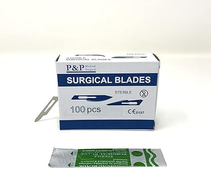 Disposable Surgical Scalpel Blades Sterile High Grade Carbon Steel 2.1 10xx Individually Foil Wrapped by PP MEDICAL SURGICAL Size 15 Box of 100