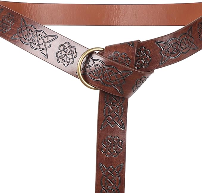 5xMen Medieval Knight PU Leather Belt Halloween Costume Vintage Embossed Pattern Knight Waist Belt for Carnival Halloween