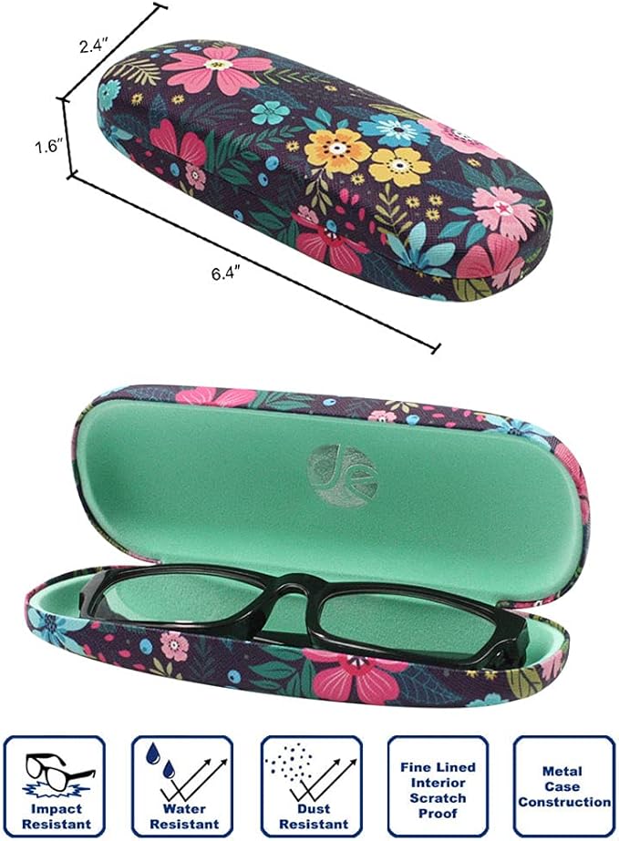 Printed Pattern Durable Hard Clamshell Eyeglass Case with Bonus Microfiber Cloth
