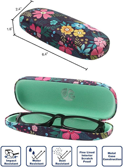 Printed Pattern Durable Hard Clamshell Eyeglass Case with Bonus Microfiber Cloth