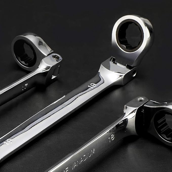 FLZOSPER 12-Piece Flexible Head Ratcheting Wrench Set,Metric Combination Spanner Kit, 8-19mm Chrome Vanadium Steel Ratchet Wrench Set with Portable Suspended Toolbox