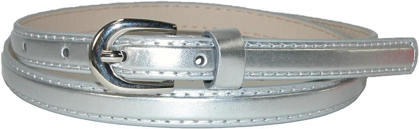 CTM Women's Skinny Dress Belt, Medium, Silver