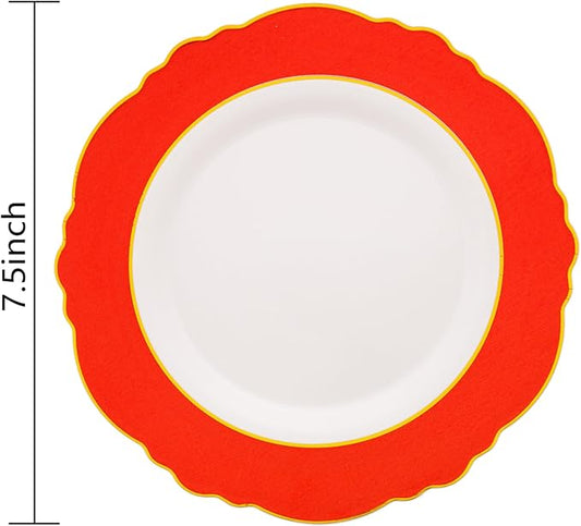 WDF 60pcs Plastic Red Plates Disposable - 7.5inch Red Dessert/Salad Plates Heavy Duty Plates for Christmas Party