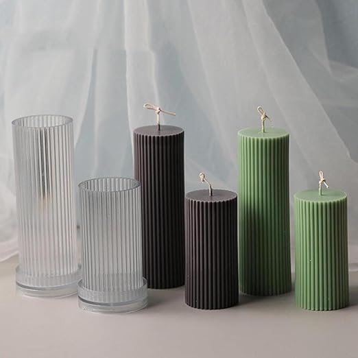 Acrylic Candle Mould Pillar Candle Molds Cylinder Candle Mold Cylindrical Candle Mould DIY Candle Making Moulds Stripe Mold for Making 3D Candles, Soaps, Wax Crafts (6x15cm)
