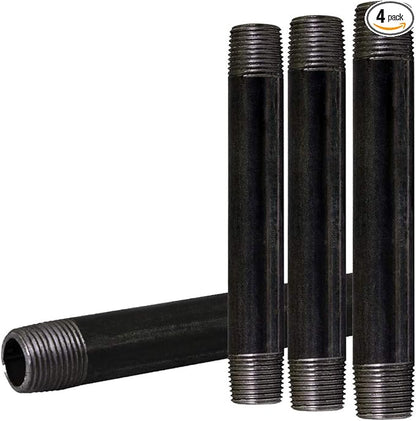 SupplyGiant 3/4 x 8 Inch Steel Black Pipe (4-Pack), Heavy Duty Industrial Malleable Steel Pipes, 3/4" x 8" Pre Cut Threaded Nipple Connector For All DIY Furniture And Black Pipe Shelving