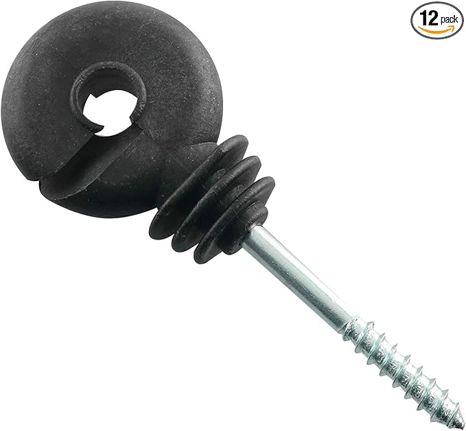 12pcs Electric Fence Insulator Screw-in Insulator Black Self-Tapping Fence Ring Post Wood Post Insulator