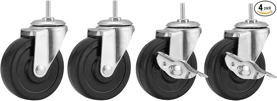 Wheels for Shelves Heavy Duty, 3 inch Casters for Wire Shelving, Stems 14" - 20 x 1 Thread Shelf Caster Wheels, 14-20 Casters Set of 4, Stem Caster Wheels