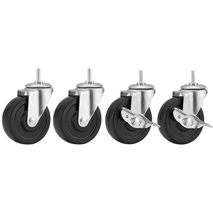 Wheels for Shelves Heavy Duty, 3 inch Casters for Wire Shelving, Stems 1/4" - 20 x 1 Thread Shelf Caster Wheels, 1/4-20 Casters Set of 4, Stem Caster Wheels