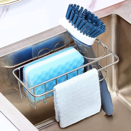 Sink Caddy Organizer 3 in 1 Adhesive Sink Caddy Sponge Holder for Brush Sponge Dishcloth Storage Stainless Steel Basket (3 in 1 Adhesive Holder)