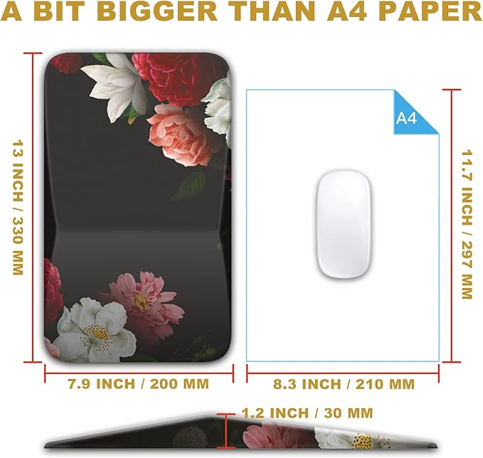 Ergonomic Mouse Pad with Wrist Rest Support, Thick Mousepad Relief Carpal Tunnel Pain, Entire Memory Foam Mouse Pad with Non-Slip PU Base, Computer Mouse Pads,Red Flower