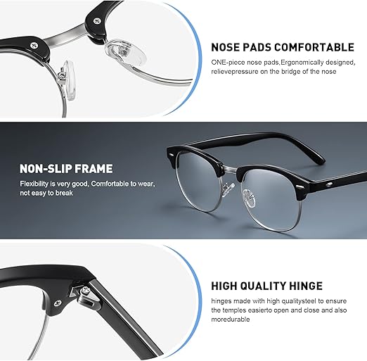 Blue Light Blocking Glasses Vintage Half Frame UV Clear Lens Anti Eyestrain Computer Gaming Glasses for Women Men