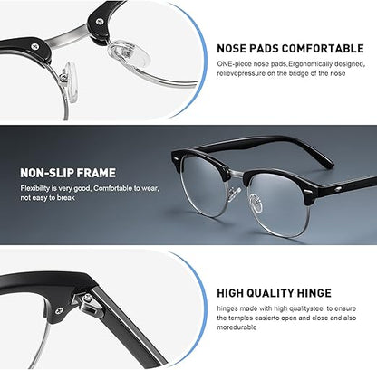 Blue Light Blocking Glasses Vintage Half Frame UV Clear Lens Anti Eyestrain Computer Gaming Glasses for Women Men