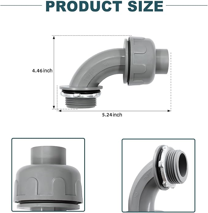1-12 inch Liquid Tight Connector 90 Degree PVC Flexible Conduit Connector UL Listed Conduit Fittings(10 Pack)