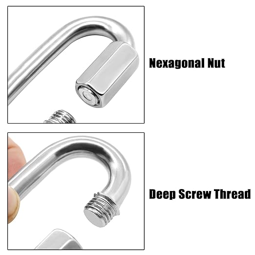 Anvin 2 Pack Large Quick Links M10 38 Inch Heavy Duty Carabiner Stainless Steel Chain Links Connector D Shape Locking Chain Hooks Repair Utility Screw Links for Camping Outdoor Equipment Hammocks