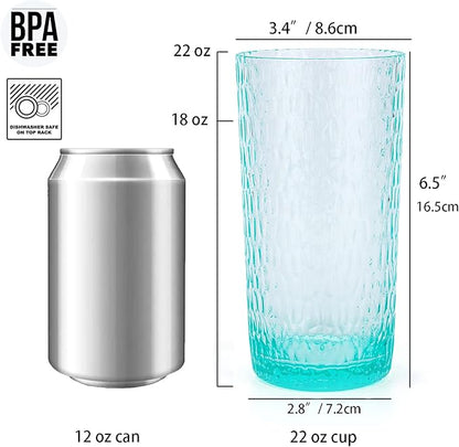 KX-WARE 22-ounce Honeycomb Highball Glasses Plastic Tumbler Acrylic Glasses, set of 6 Turquoise