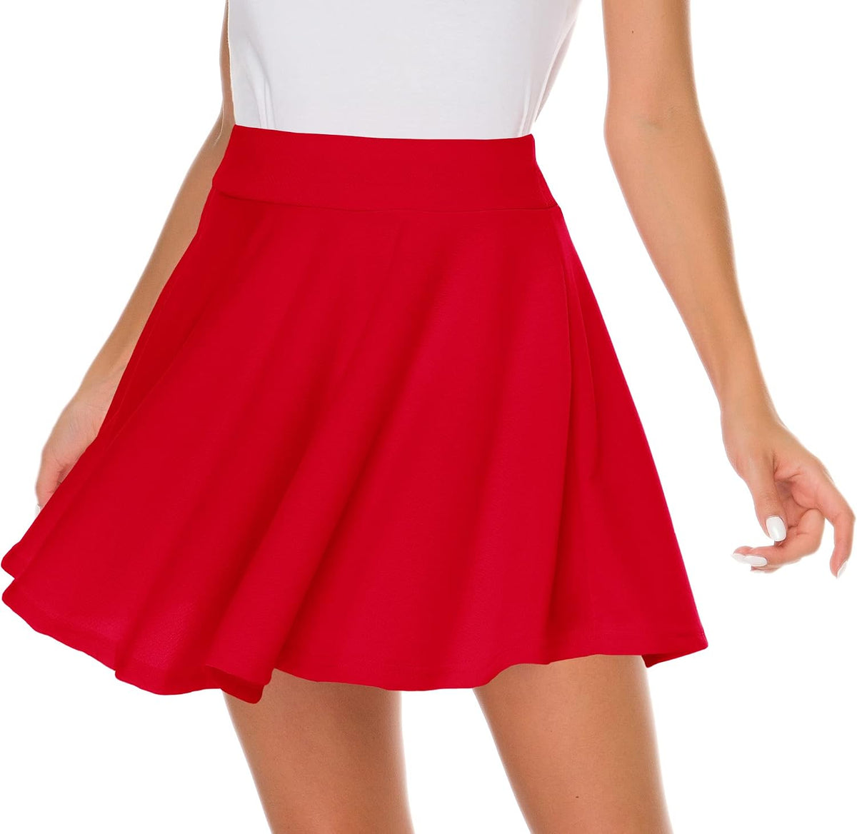 Afibi Casual Mini Stretch Waist Flared Plain Pleated Skater Skirt