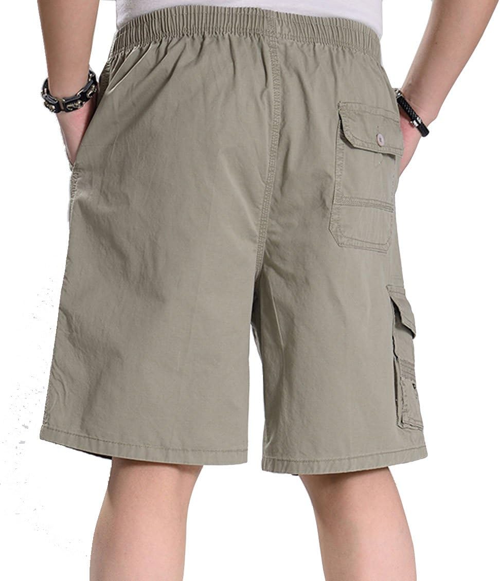 Men's Elastic Waist Cargo Shorts Lightweight Twill Drawstring Cotton Loose Fit Short