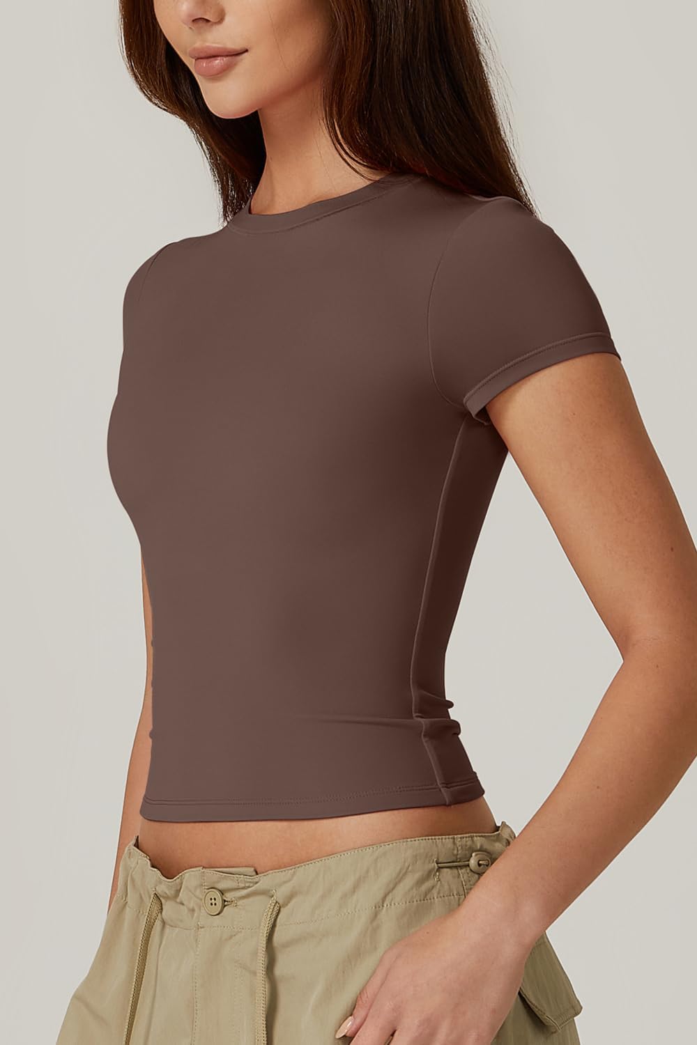 QINSEN Women's Crew Neck Short Sleeve Double-Layer Tops Basic Slim Fit Going Out T Shirt