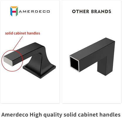 Amerdeco 10 Pack Kitchen Cabinet Handles Matte Black Cabinet Pulls 5 Inch(128mm) Hole Center Cabinet Hardware for Bathroom Drawer Pulls Dresser Pulls AM0002