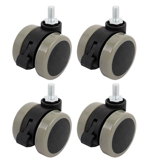uxcell 2-inch Twin PU Wheel M8 Threaded Stem Connector Brake Swivel Caster 4pcs