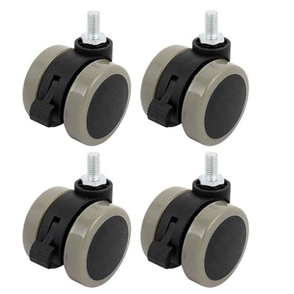 uxcell 2-inch Twin PU Wheel M8 Threaded Stem Connector Brake Swivel Caster 4pcs