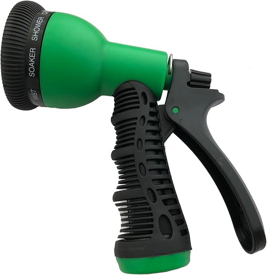 Hose Nozzle Wide Mouth Green Garden 9 Spray Position Ergonomic Grip Handle (Single Green)