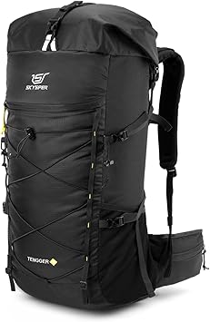 SKYSPER Hiking Backpack - 50L Roll Top Backpacking Backpack Lightweight Comfortable Breathable Camping Travel Pack for Men Women(Black)