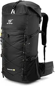 SKYSPER Hiking Backpack - 50L Roll Top Backpacking Backpack Lightweight Comfortable Breathable Camping Travel Pack for Men Women(Black)