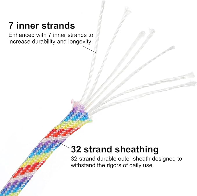 PATIKIL 330 lb Parachute Rope, 0.157 in, 7 strands for tent, camping, hammock, hiking, fishing, survival bracelet, DIY projects, rainbow color, 98 feet