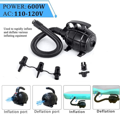 Electric Airpump for Inflatable Tumble Track Gymnastics Mat, Air Roller Barrel, Swimming Ring, Bed, Pool Toy, Inflatables Raft Boat Electric Pump with 4 Nozzles(AC 110-120V(500W))