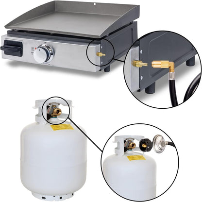 DOZYANT 6 Feet Propane Regulator and Hose with Elbow Adapter for Blackstone 17 inch and 22 inch Table Top Griddle, Replacement Parts Connect to Large 20 Propane Tank