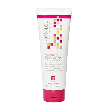Andalou Naturals 1000 Roses Soothing Body Lotion, with Cocoa  Shea Butter, Aloe  Rosehip, Hydrating Sensitive Skin Lotion for Dry Skin, 8 Fl. Oz