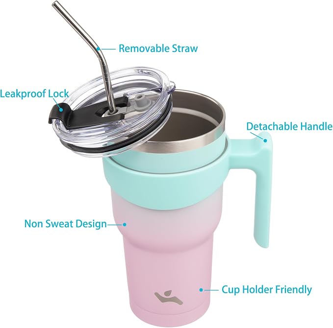 Konokyo 30 oz Tumbler with Handle and Straw, Insulated Travel Mug