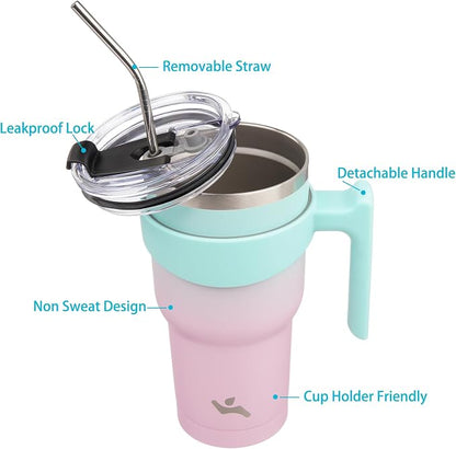 Konokyo 30 oz Tumbler with Handle and Straw, Insulated Travel Mug