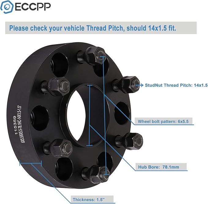 ECCPP 2PCS 6 Lug Hub Centric Wheel Spacers 1.5 inch 6x5.5 to 6x5.5 6x139.7mm to 6x139.7mm Compatible with Silverado 1500 for Suburban Avalanche Express 1500 Tahoe with 14x1.5 Studs