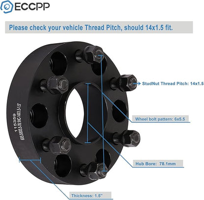 ECCPP 2PCS 6 Lug Hub Centric Wheel Spacers 1.5 inch 6x5.5 to 6x5.5 6x139.7mm to 6x139.7mm Compatible with Silverado 1500 for Suburban Avalanche Express 1500 Tahoe with 14x1.5 Studs