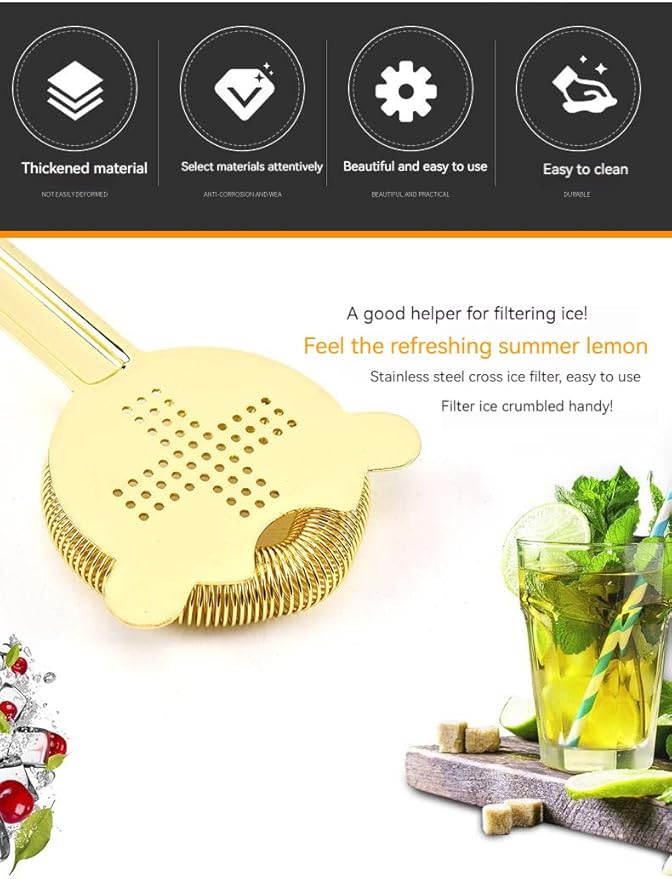 Cocktail Strainer,hawthorne strainer,Stainless Steel Bar Strainer, Bar Tool Drink Strainer with 100 Wire Spring for Professional Bartenders and Mixologists Professional for Bar Restaurant Home
