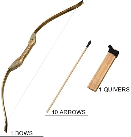Kids Bow and Arrow Set, 32 Inch Archery Set Handmade Wooden Toy Bow and Arrow for Kids 4-6 8-12, Cosplay Game Costume Prop Play, 1 Bows 1 Quivers and 10 Wood Arrows, Gifts for Youth Boys  Girls