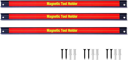 Magnetic Tool Holder Strip Magnetic Storage Organizer Duty Magnet Tool Bar Strip Rack Wall Mount Heavy Duty Magnetic Tool for Garage Home Workshop 3PCS 18"", red
