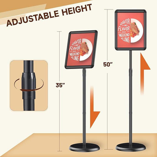 Pedestal Floor Stand Sign Holder for 8.5x11 inches Poster or Chalk Board, Snap Open Frame,360° Rotation,Outdoor Indoor Standing Display Sign Holders for commerical, Directional, Black 3 Pack