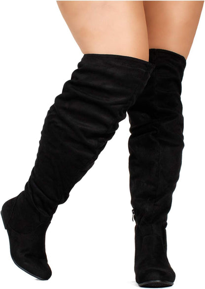 Size 9 Wide Calf RF ROOM OF FASHION Women's Over The Knee Flat Heel Slouchy Boots (Available in Regular and Wide Calf)